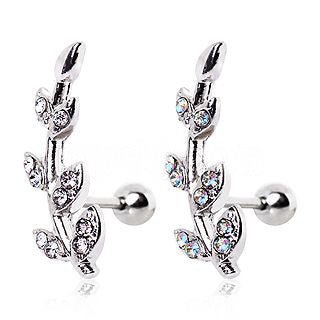 316L Surgical Steel Multi CZ Leaf Cartilage Earring-3