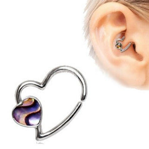 316L Stainless Steel Abalone Shell Heart Annealed Cartilage Earring-0