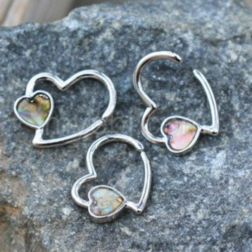 316L Stainless Steel Abalone Shell Heart Annealed Cartilage Earring-1