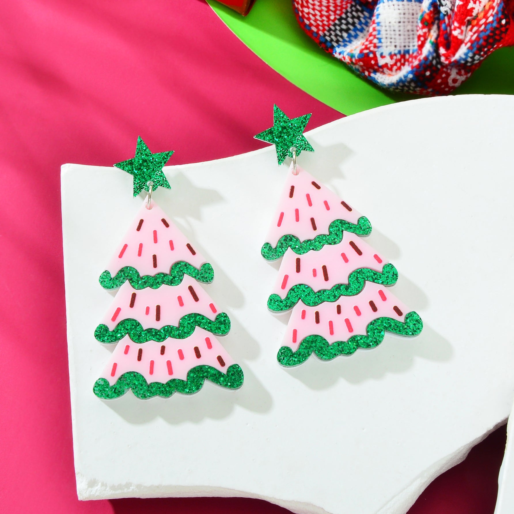 Christmas Festival Jewellery Sequin Decor Star Tree Dangle Acrylic Earrings