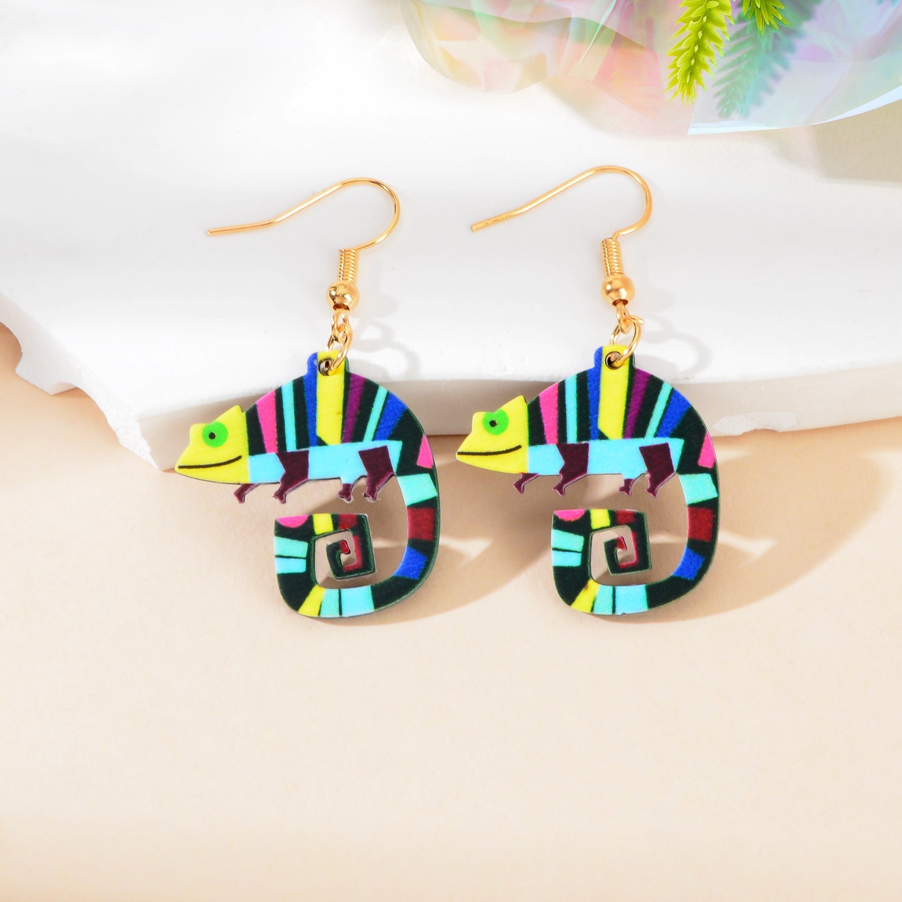 Designer Stylish Colorful Chameleon Acrylic Cute Cartoon Animal Dangle Earrings