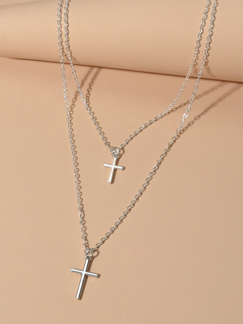 Fashion Jewellery Silver Chain Double layer Chain Cross Pendant Women Necklace-2