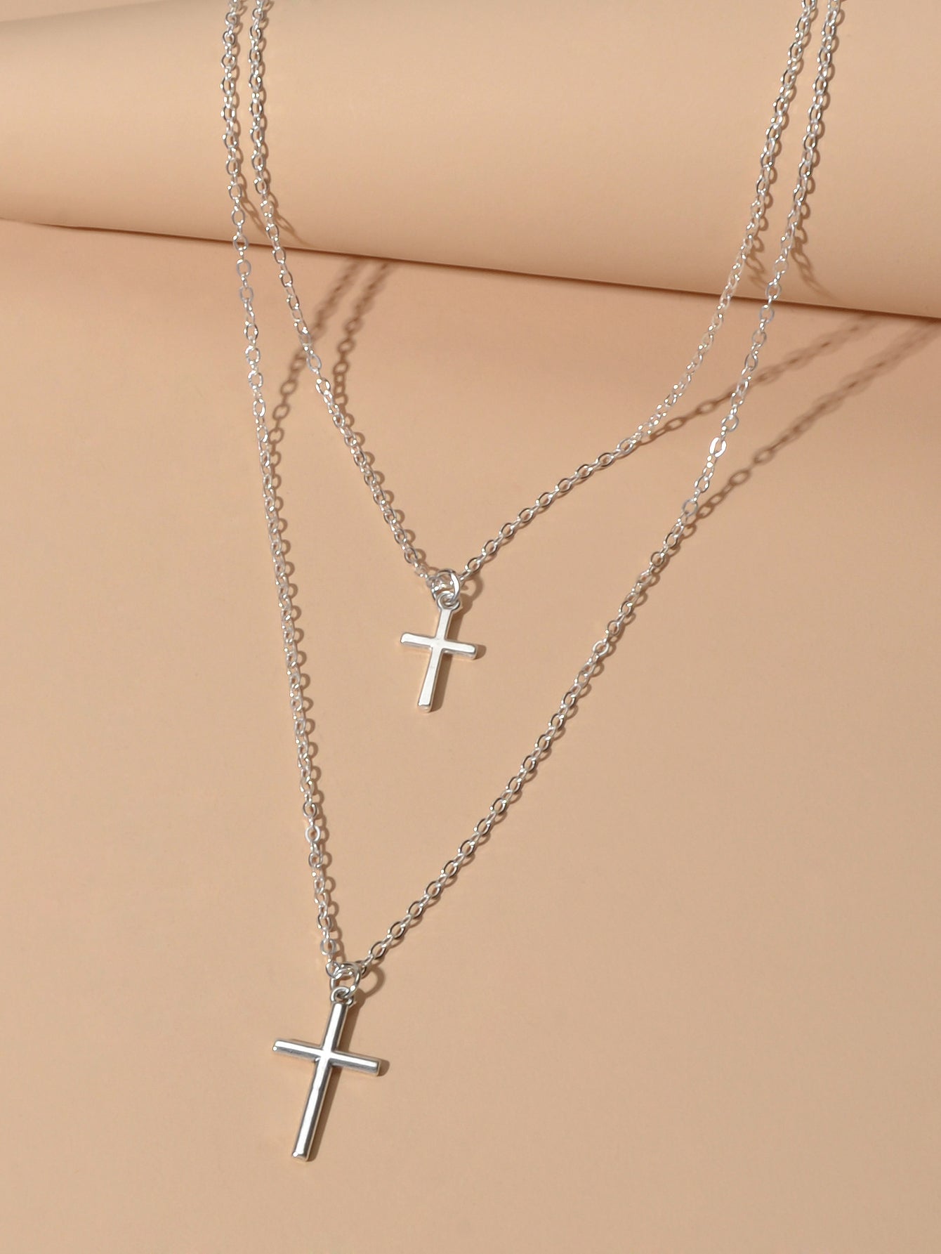 Fashion Jewellery Silver Chain Double layer Chain Cross Pendant Women Necklace-2