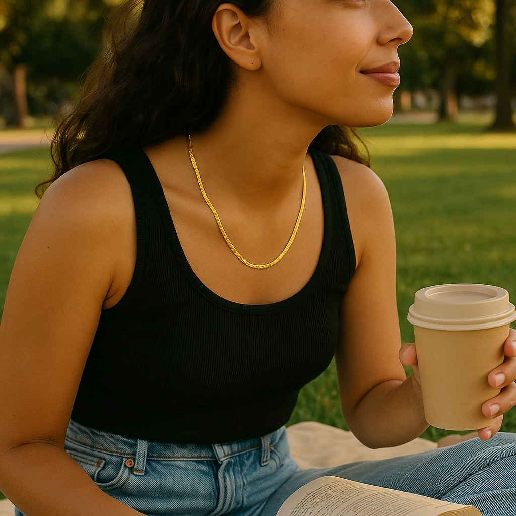 Herringbone - 18K Gold Plated, Waterproof Necklace-1