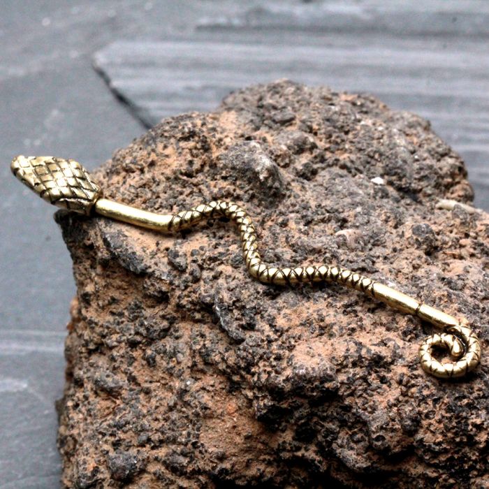 Antique Gold Plated Snake Industrial Barbell-0