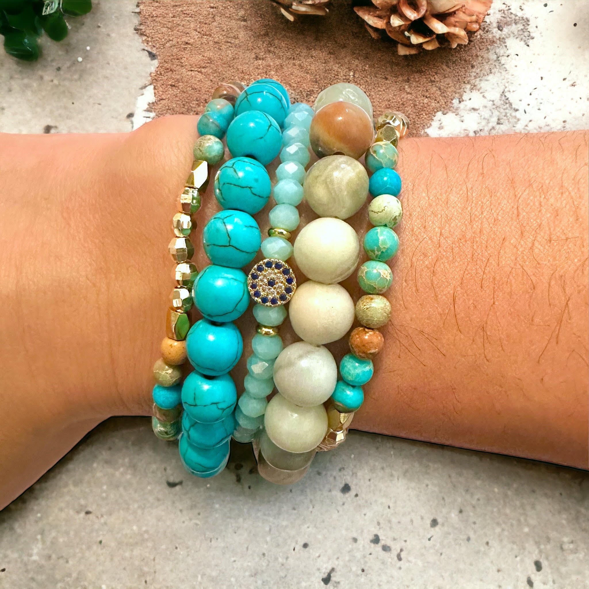 Island Blue Turquoise Howlite Amazonite Crystal Build-Your-Own Bracelet Set-0