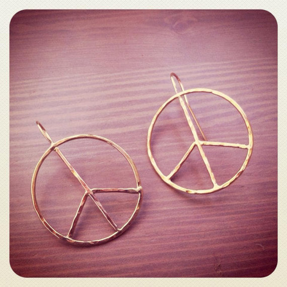 Rustic Peace Sign Earrings - Let There Be Peace Earrings - Large-4
