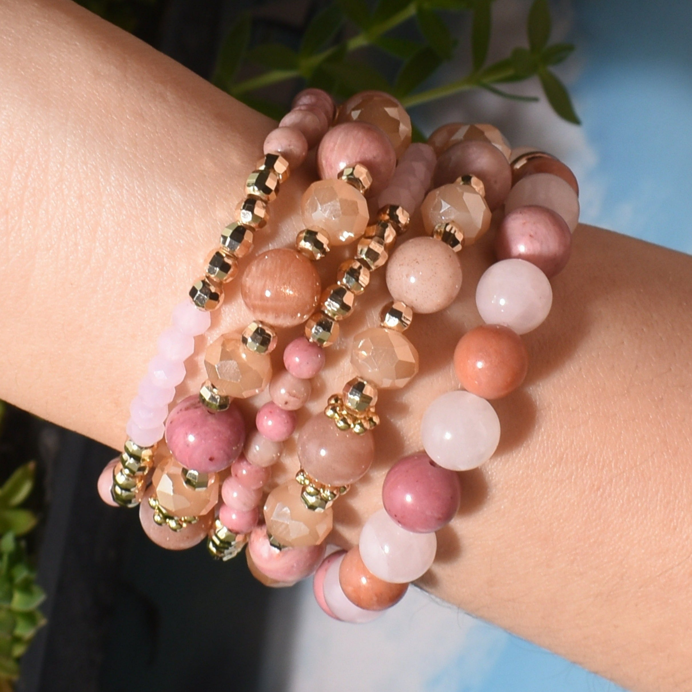 Love & Light Rhodonite Sunstone Rose Quartz Build-Your-Own Bracelet Set-0