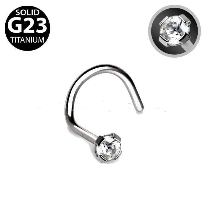 Titanium Prong Set CZ Screw Nose Ring-0