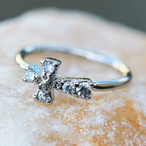 316L Stainless Steel Jeweled Cross Cartilage Earring / Nose Hoop Ring