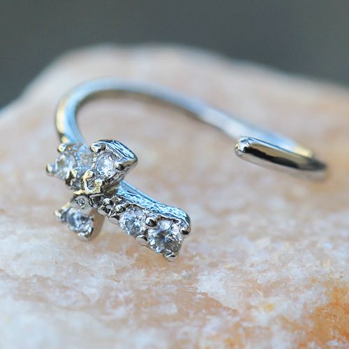 316L Stainless Steel Jeweled Cross Cartilage Earring / Nose Hoop Ring