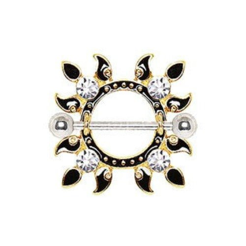 Gold Plated Jeweled Flaming Sun Nipple Shield