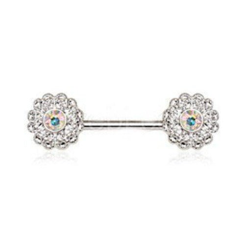 316L Stainless Steel Aurora Flower Cluster Nipple Bar-1