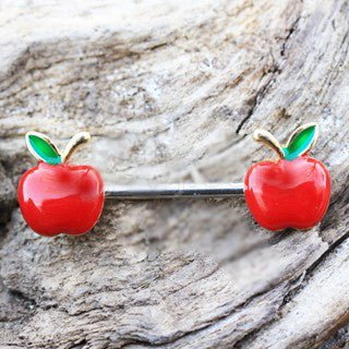 Gold Plated Red Apple Nipple Bar-0