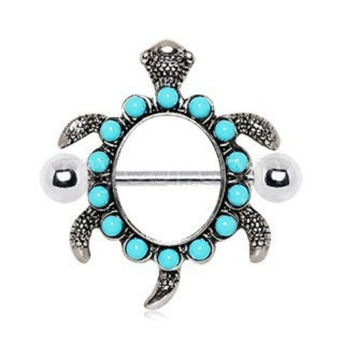 316L Stainless Steel Teal Blue Turtle Nipple Shield-0