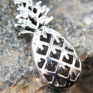 316L Stainless Steel Prong Set CZ Navel Ring with Pineapple Dangle-1