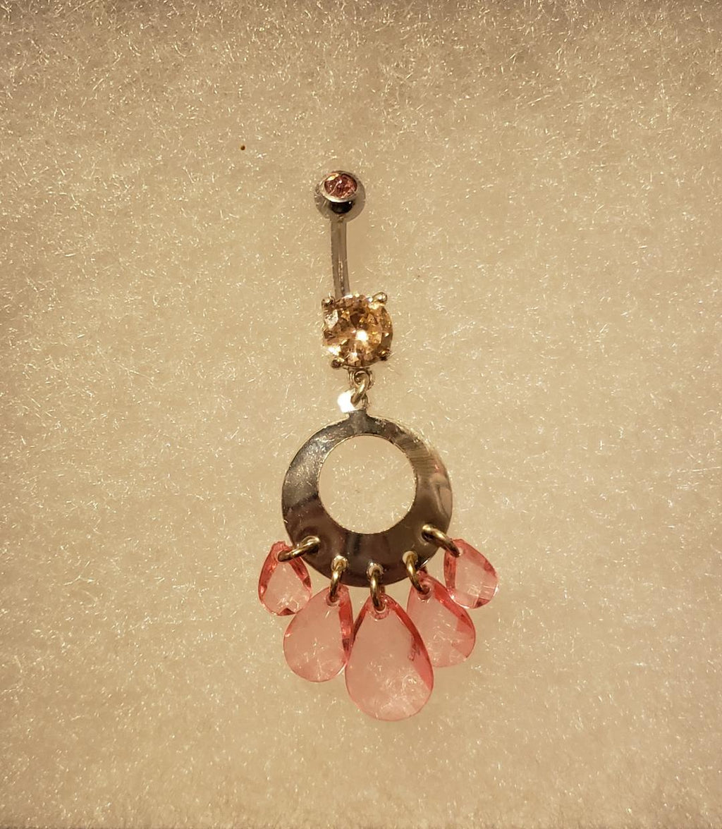 Multi-Crystal Oval Navel Dangle-1