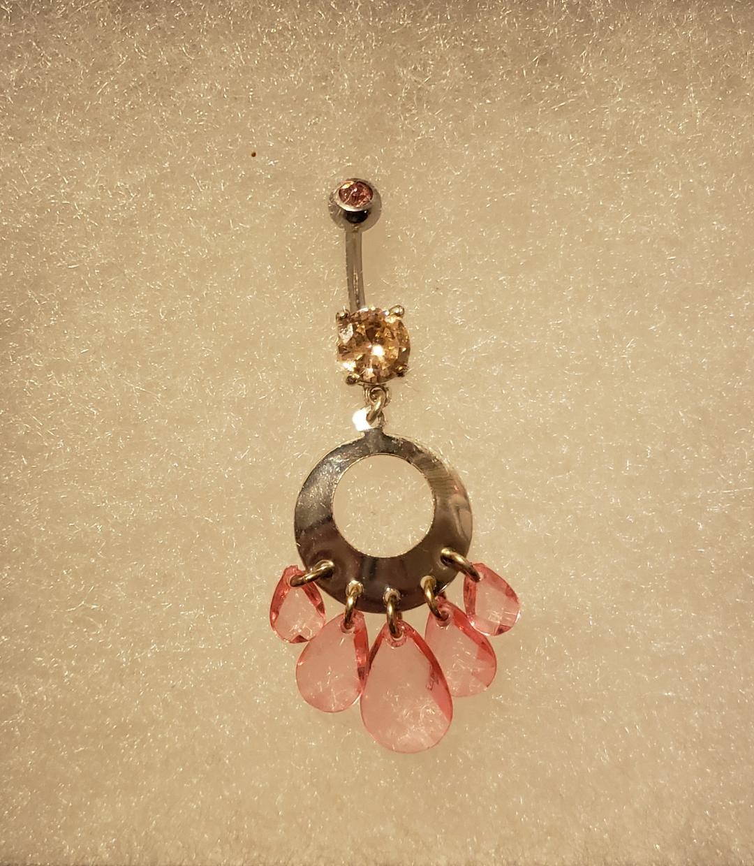 Multi-Crystal Oval Navel Dangle-1