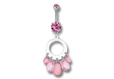 Multi-Crystal Oval Navel Dangle-2