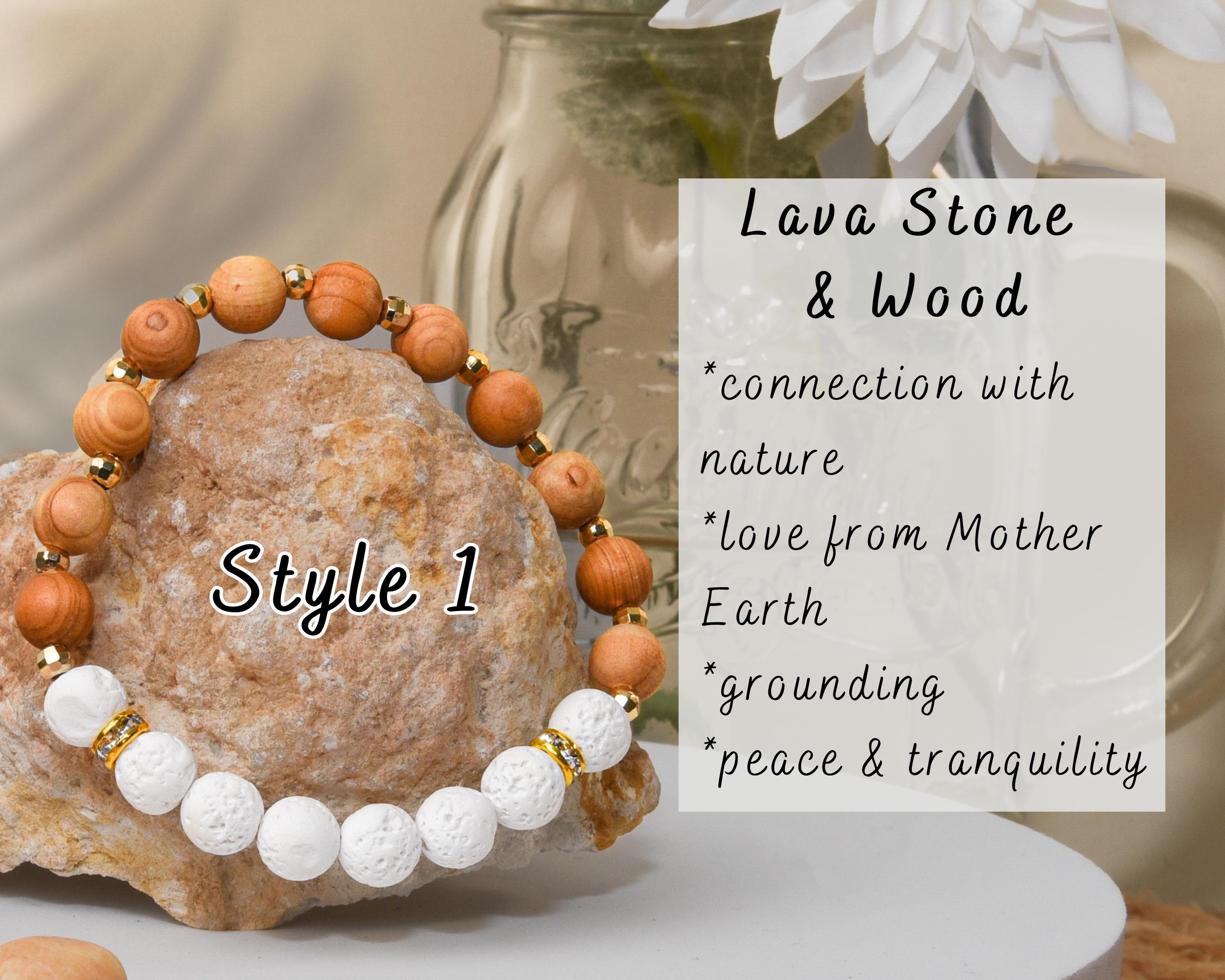 Grounding Boho Bracelet Stack, Lava Stone, Selenite, Howlite, Wood