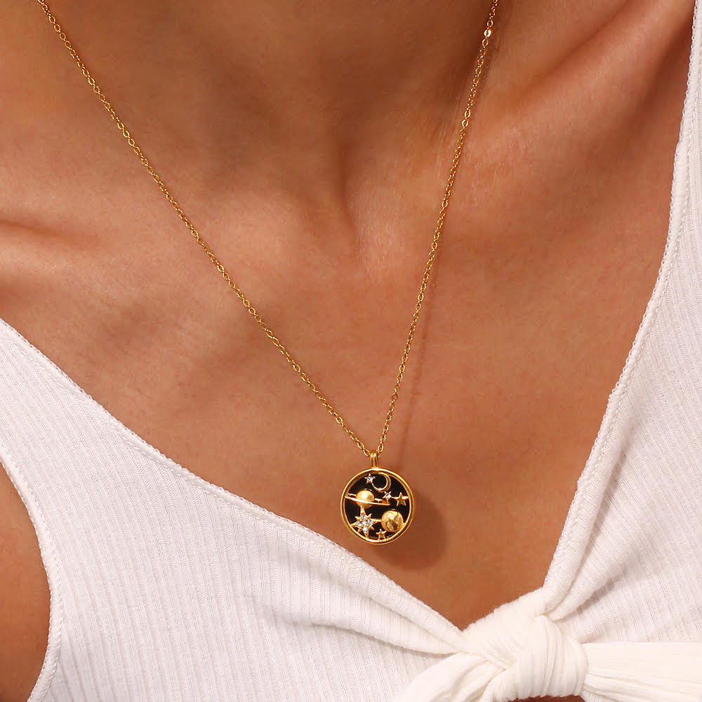 The Universe - 18K Gold Plated,  Waterproof Necklace-4