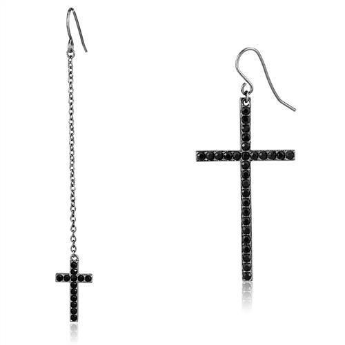 TK2816 - IP Light Black  (IP Gun) Stainless Steel Earrings with Top Grade Crystal  in Jet-0