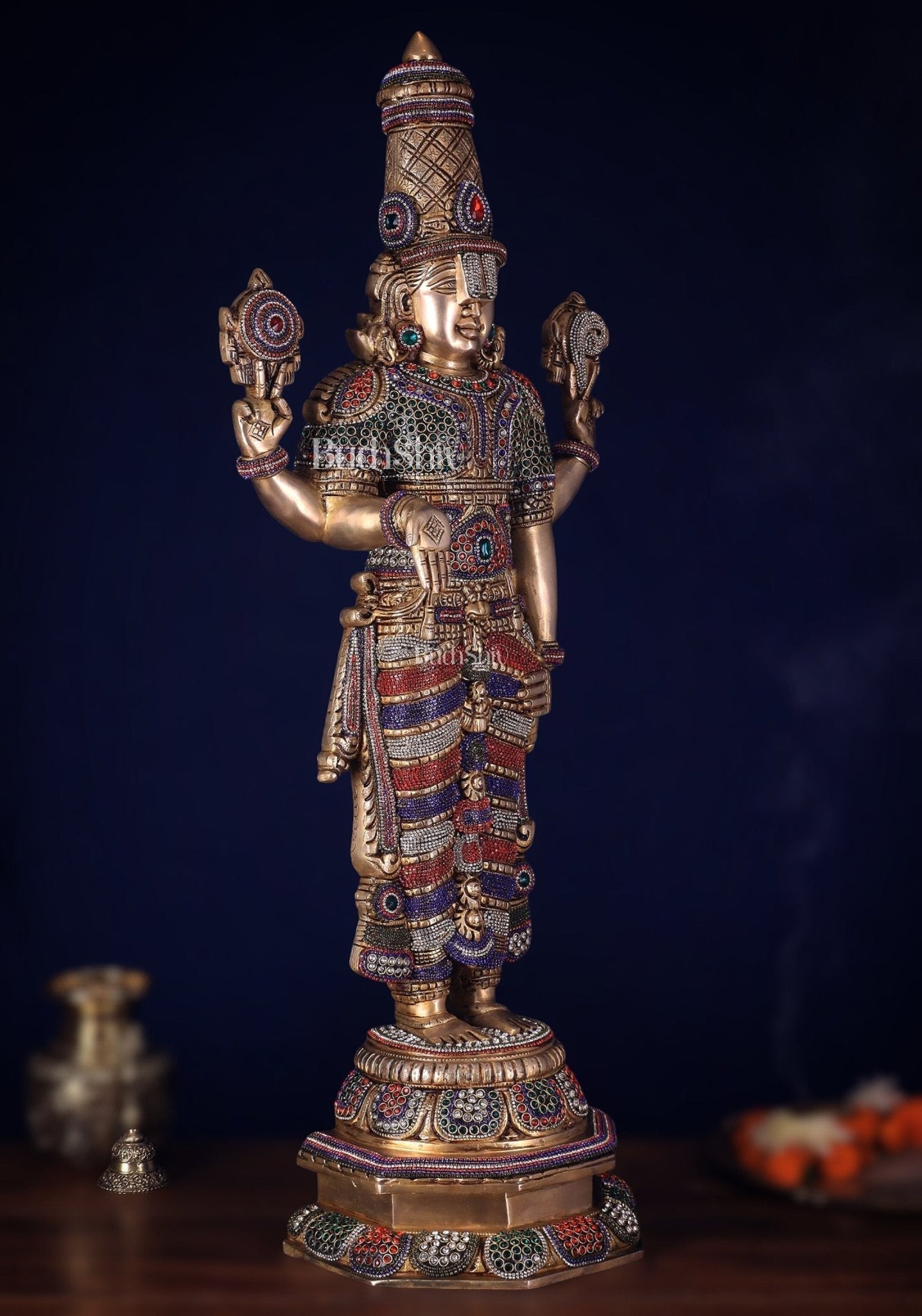 Unique Pure Brass Tirupati Balaji Idol 33" jeweled up