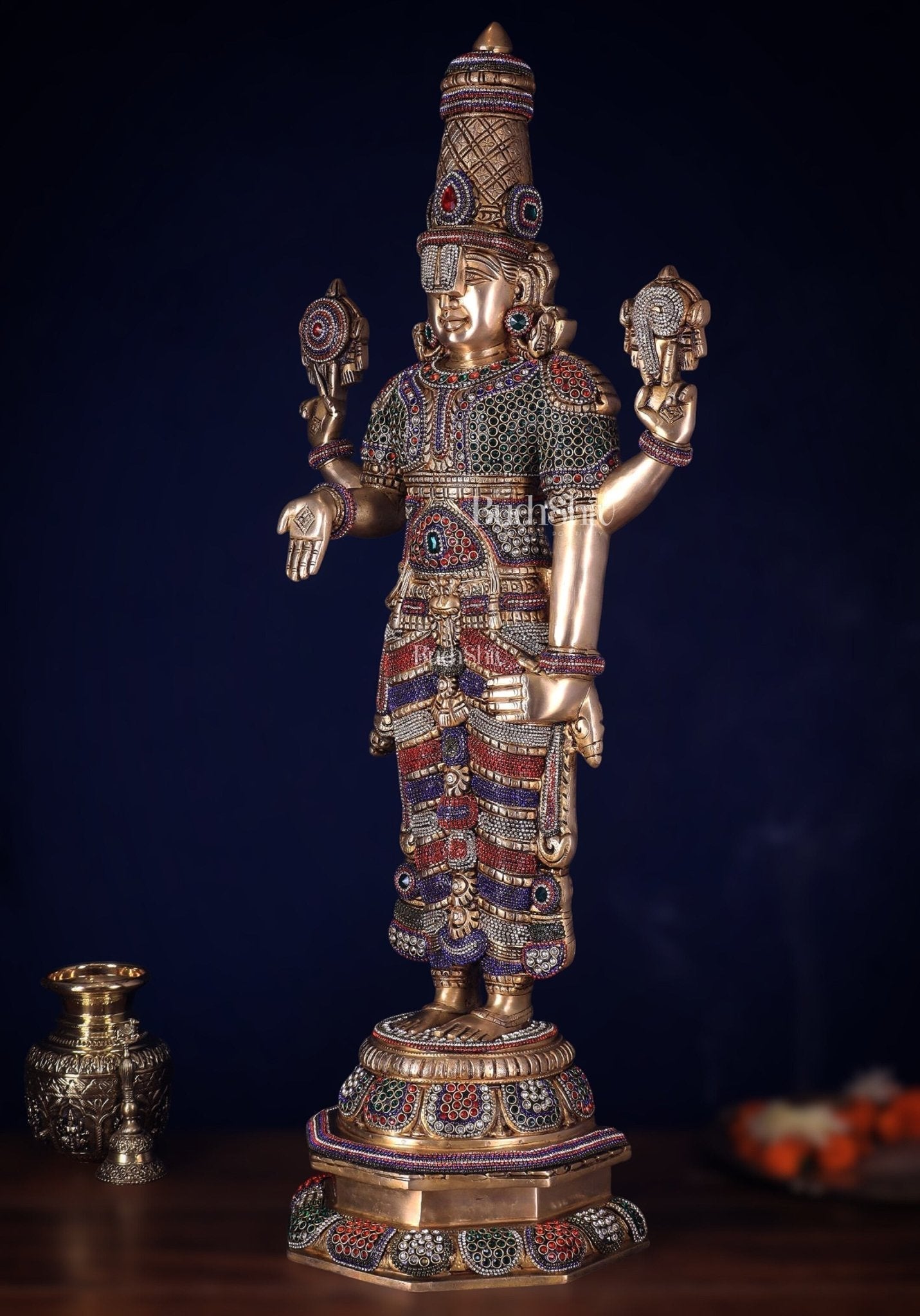 Unique Pure Brass Tirupati Balaji Idol 33" jeweled up