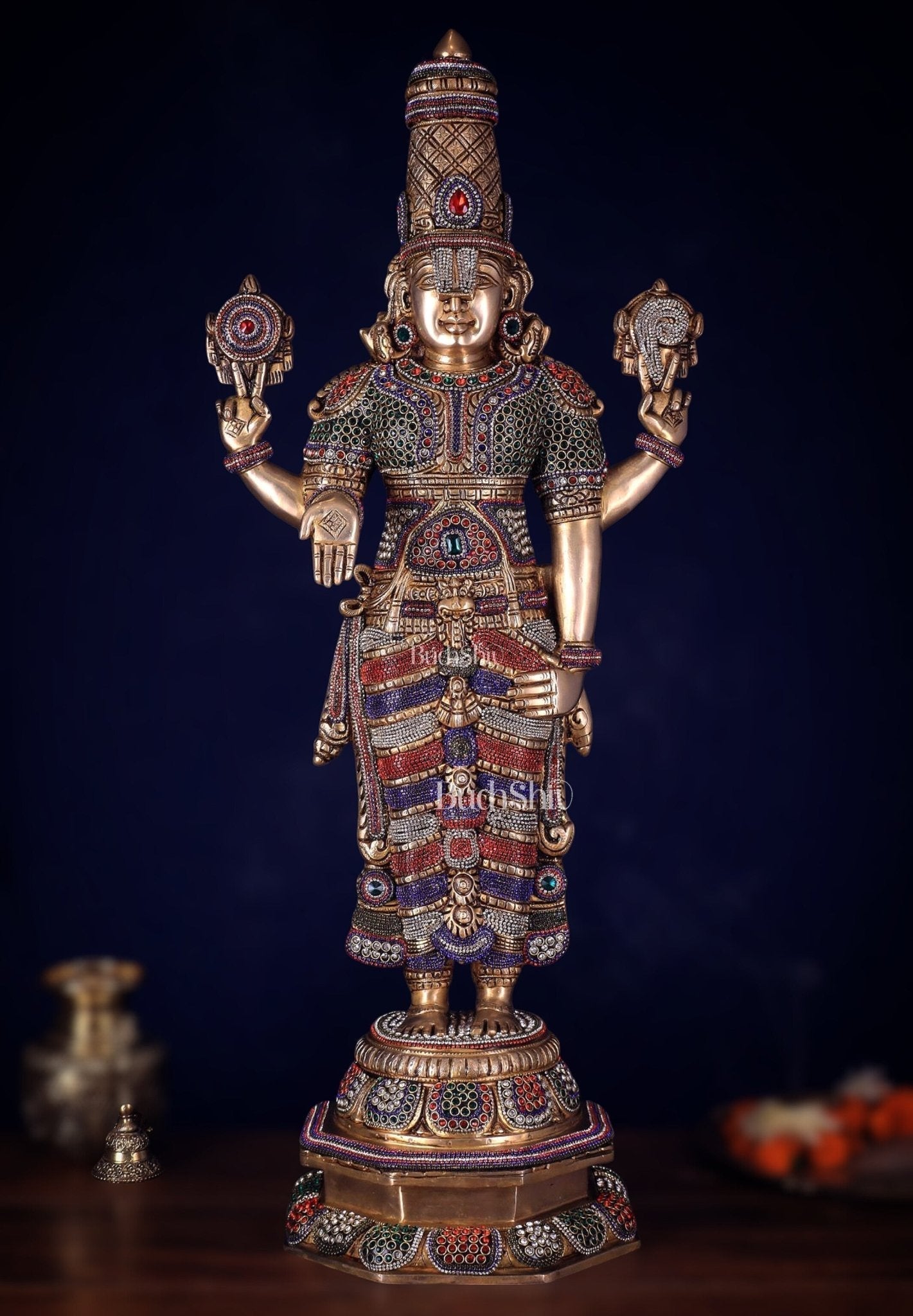 Unique Pure Brass Tirupati Balaji Idol 33" jeweled up