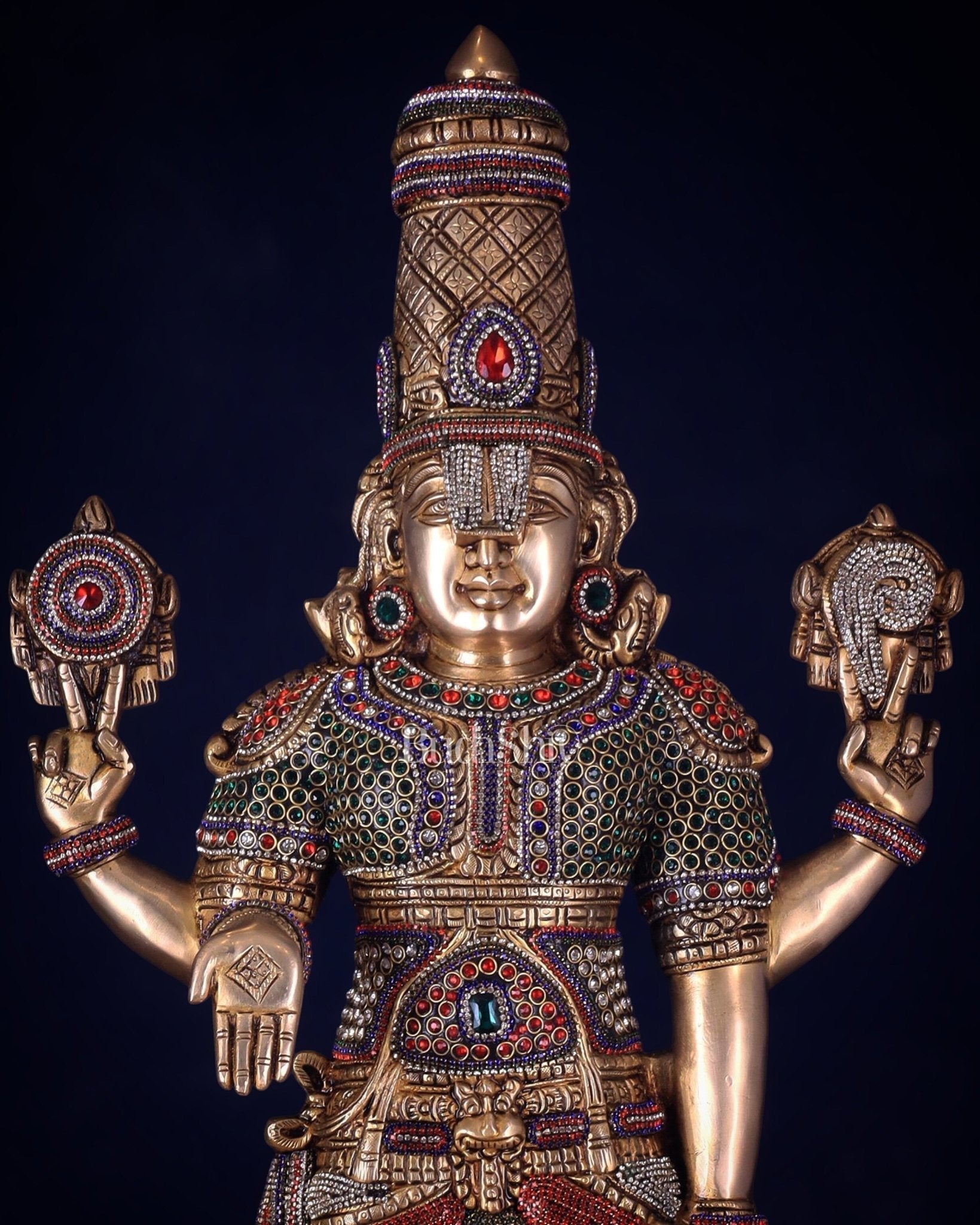 Unique Pure Brass Tirupati Balaji Idol 33" jeweled up