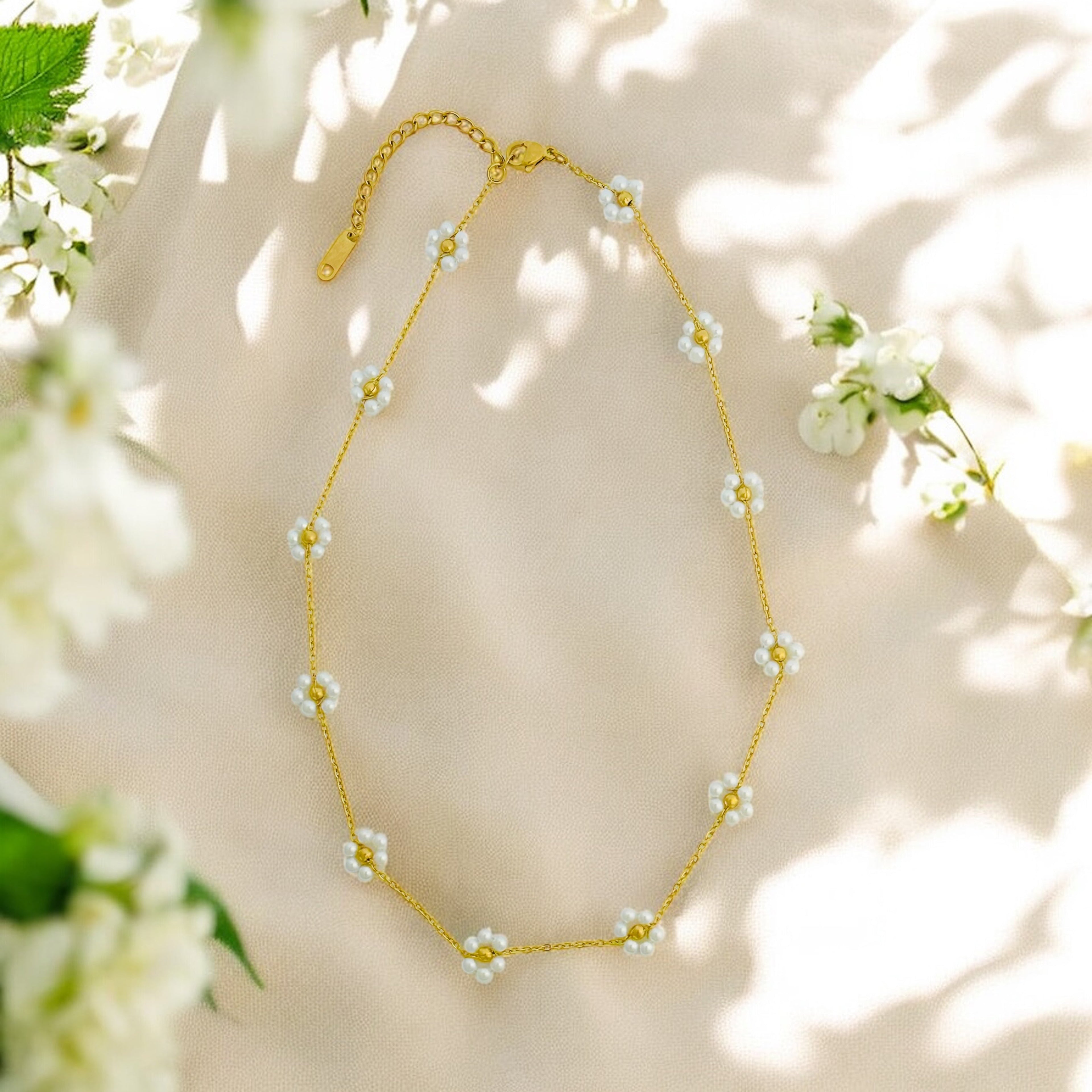 White Daisy - 18K Gold Plated, Waterproof Necklace-3
