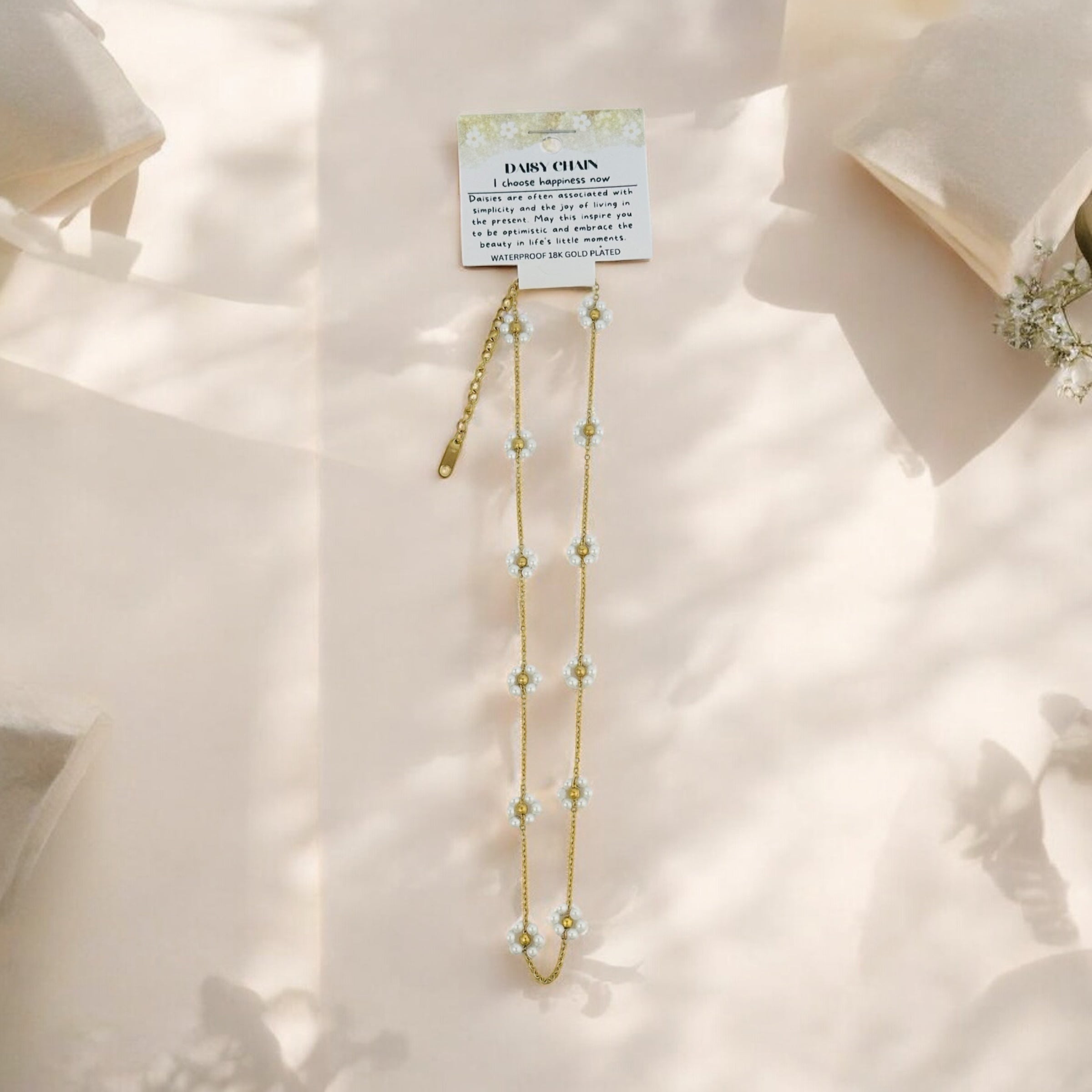White Daisy - 18K Gold Plated, Waterproof Necklace-2